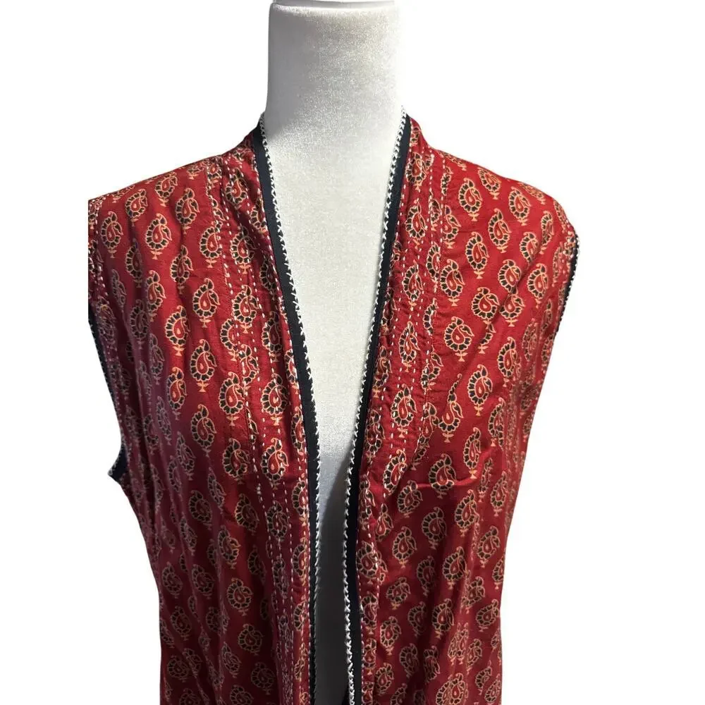 Orvis Indian Block Print Full Length Sleeveless Duster Vest – 100% Cotton (L) - Picture 5 of 7